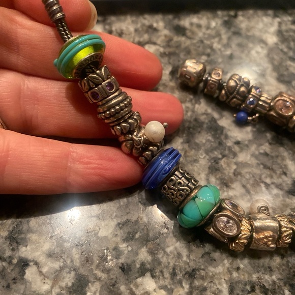 Pandora Moments Silver Bracelet with Blue green murano glass Charms - Picture 3 of 11